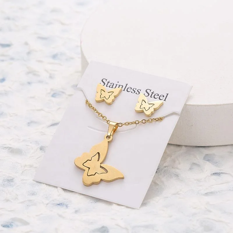 Stainless Steel Earrings Love Clavicle Chain 2PCS Set Necklace