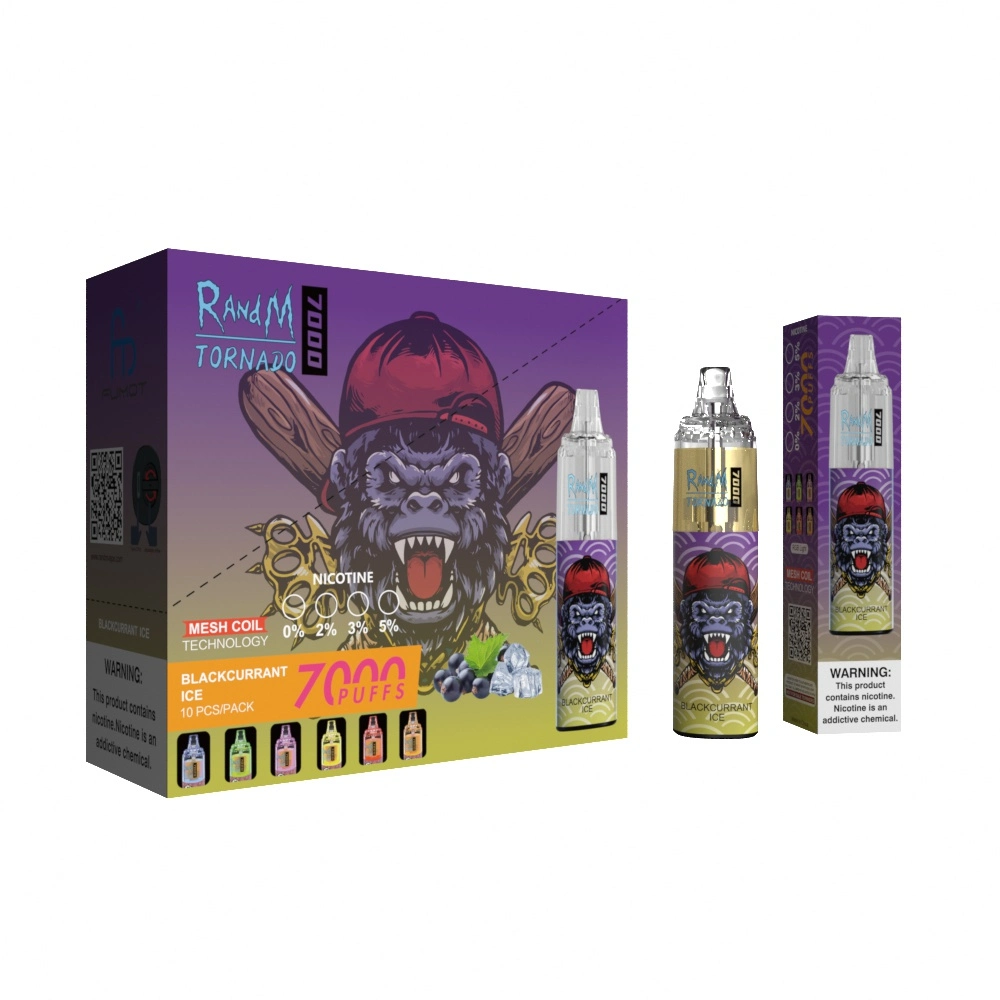 Beliebte Verkauf 54 Geschmacksrichtungen Angry Gorilla Graffiti Design Wiederaufladbare Einweg Vape Original Randm Tornado 7000 Puffs mit RGB-Leuchten