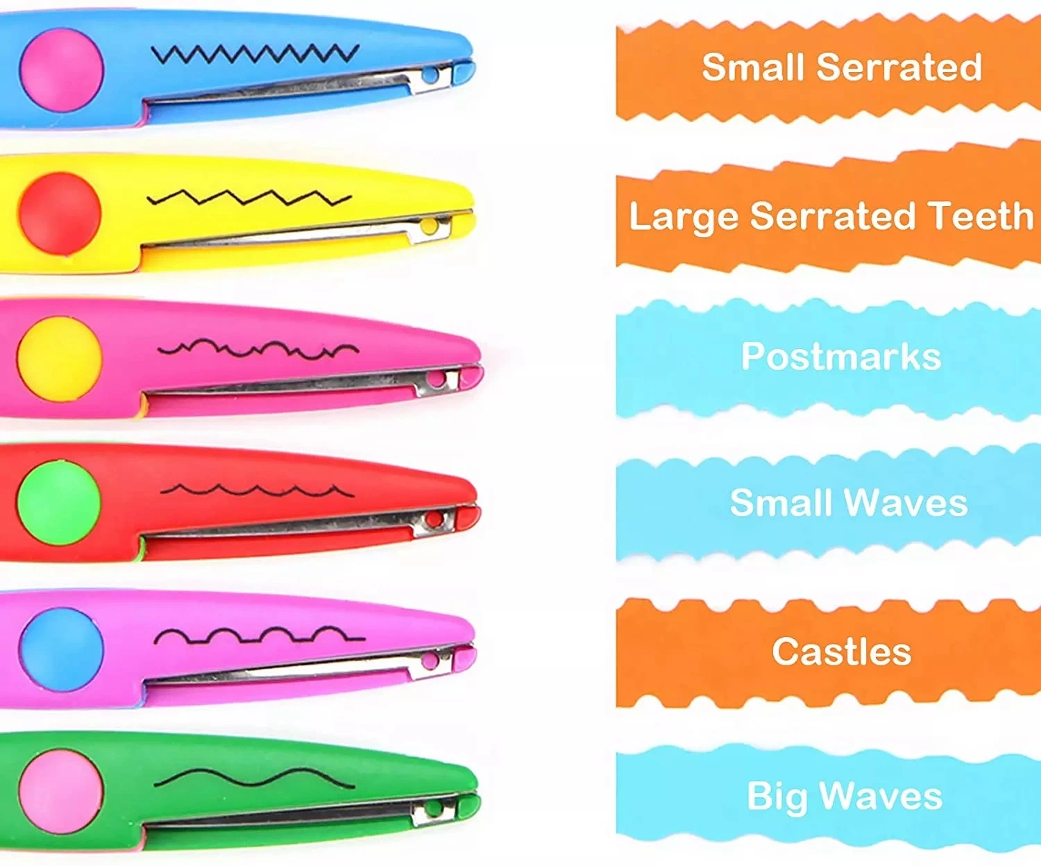 6 Styles Wholesale/Supplier Plastic Kids Design Safety Craft Scissors Decorative Edge Wave Edge Cutting Zigzag Scissors