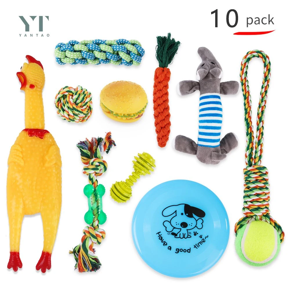 Custom 10 Pack Pet Dog Chew Teething Toy Cotton Rope Dog Toys Squeaky Dog Chicken Toy Set
