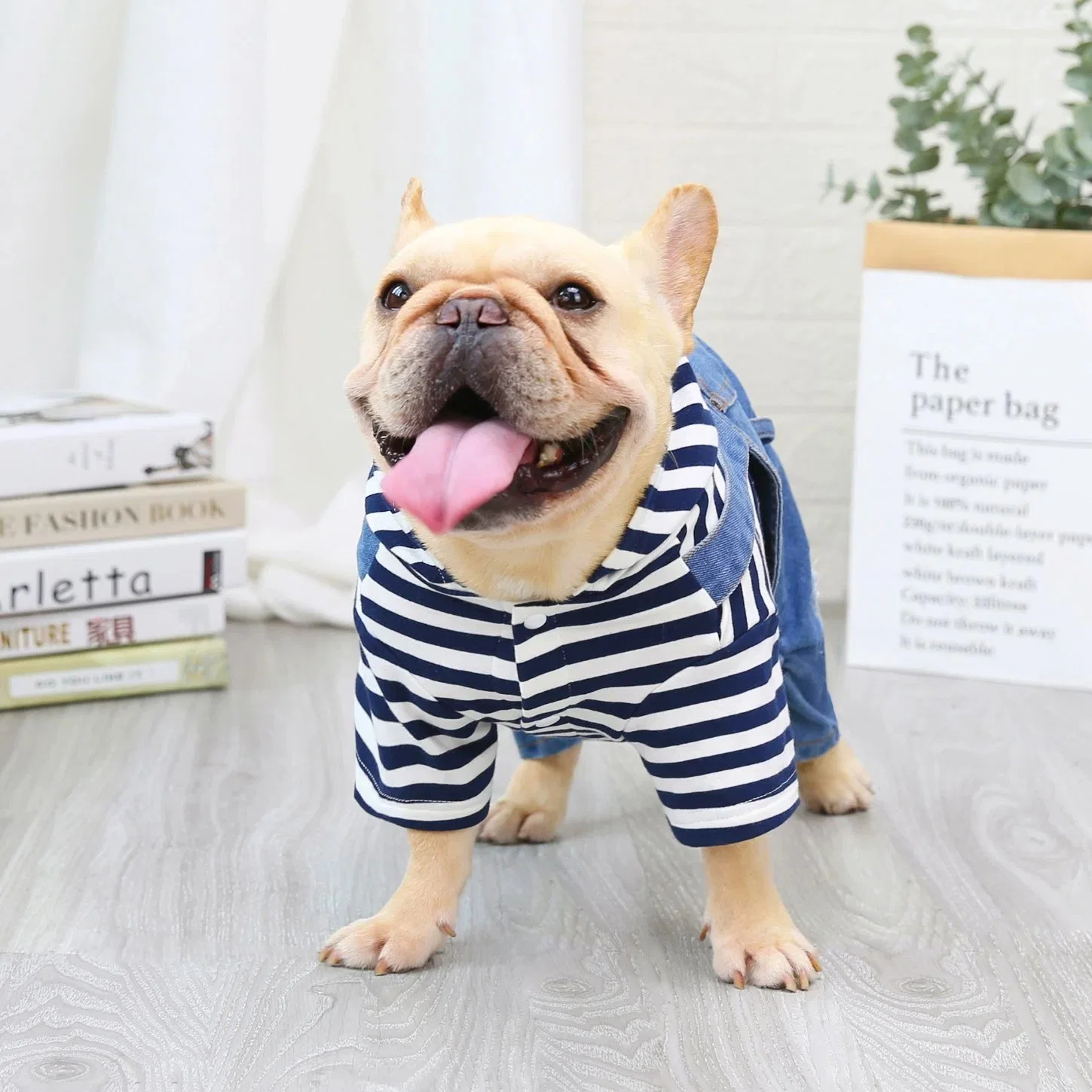 Fashionable Cowboy Style Button Design Pet Jeans Clothes Casual Pet Shirts Stripe Dog Clothes