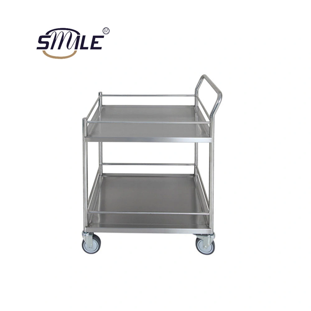 Smile Stainless Steel Equipment Kitchen Double Bowl Collecting Catering Food Trolley Restaurant Dining Service Cart