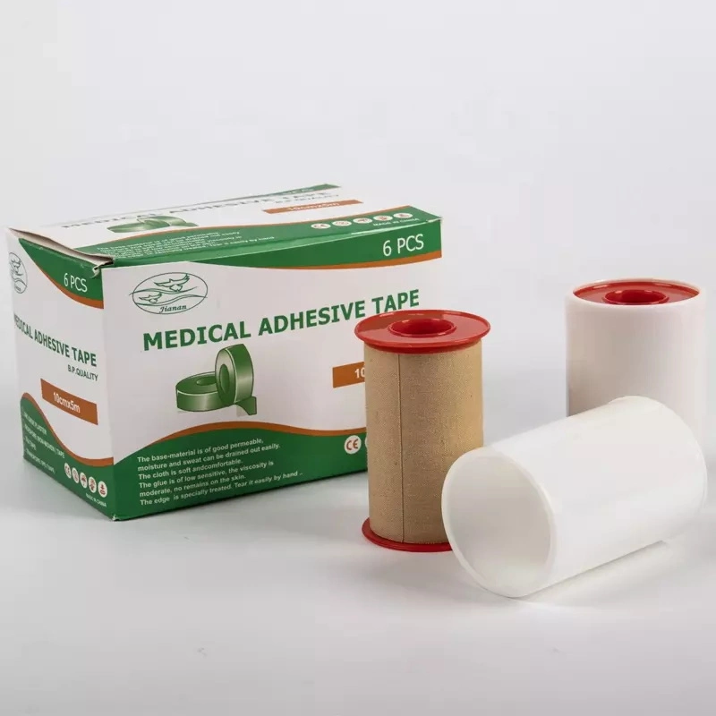 China Factory Zinc Oxide Plaster and Cotton Fabric Adhesive Tape Skin Color with Plastic Cover Packing