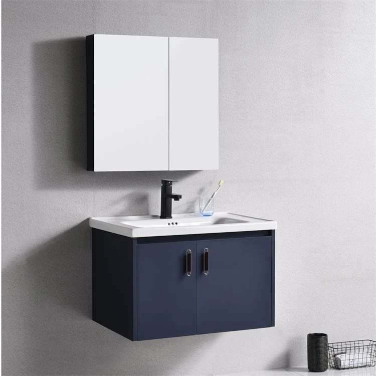 Washroom Lavatory SS304 Blue Color Bathroom Cabinet Vanity Large Storage Space with Ceramic Basin