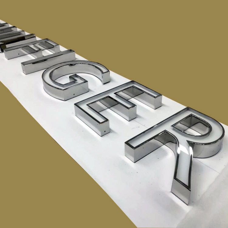 Illuminated stainless Steel Channel Letter Sign Mirror Polish Finished