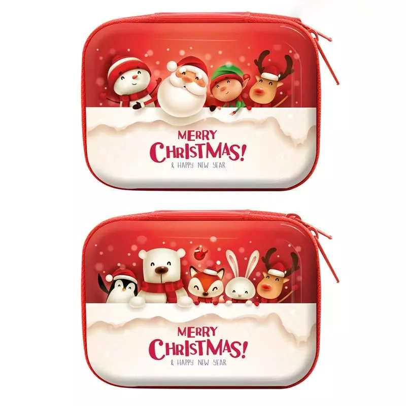 2023 Merry Christmas Coin Purse Square Leather Ornament Mini Red Wallet Keyrings Snowman Pocket Pouch Box Bags
