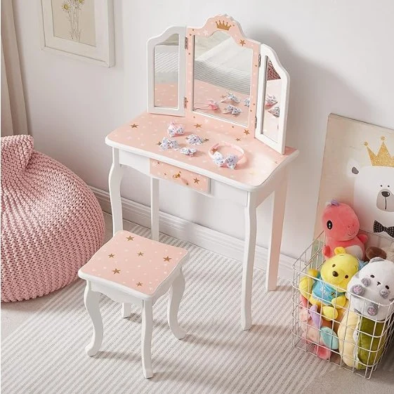 Popular Modern Kids Vanity Makeup Table Set with Mirror and Chair