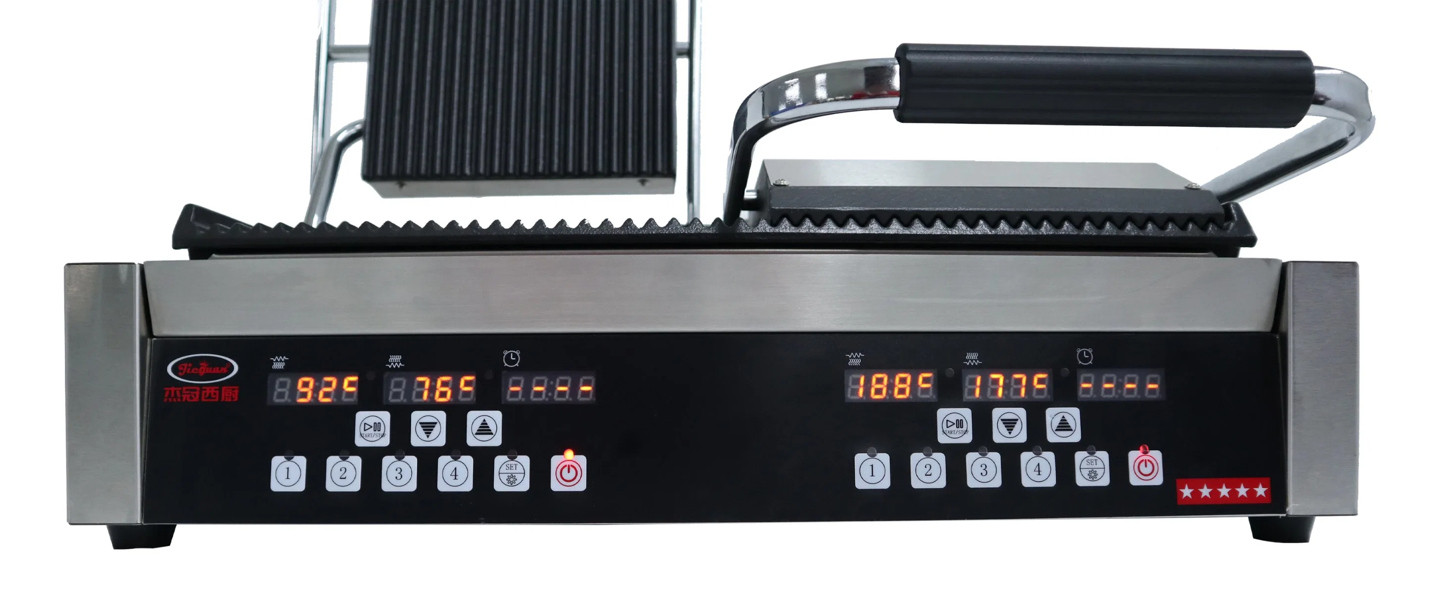 Double Plate Electric All Grooved Commercial Panini Contact Grill with Digital