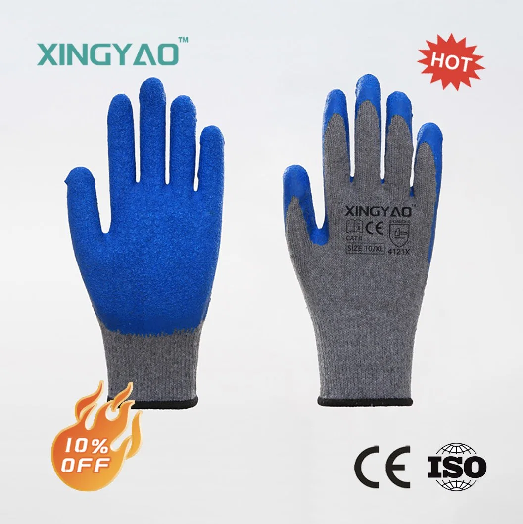 En388 CE3142X 10g Polycotton T/C Liner Latex Crinkle Labor Working Protection Safety Work Industrial Construction Hand Gloves