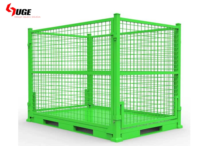 Wire Mesh Storage Pallet Cage Collapsible Container Bins Metal Pallet