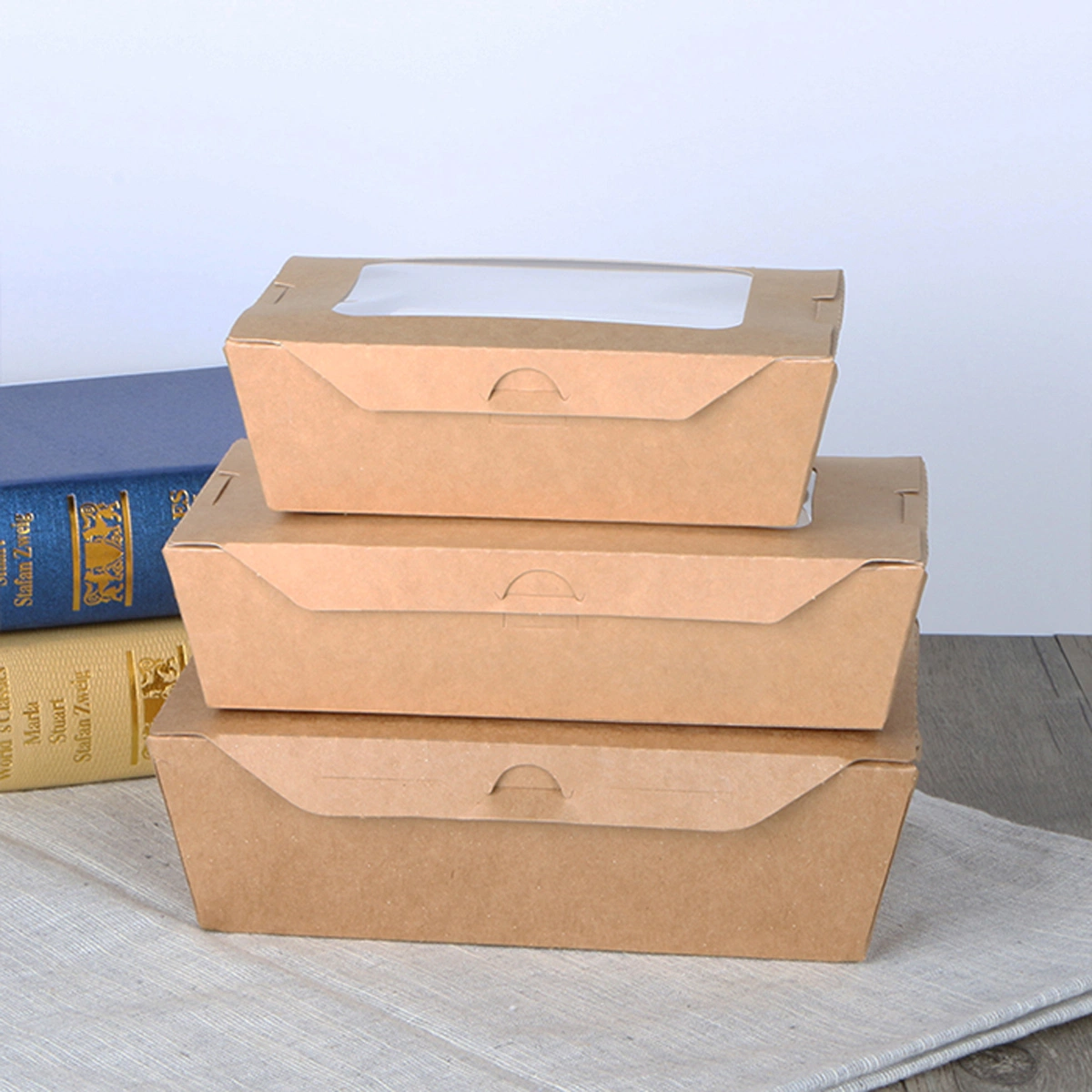 Wholesale Customization Recyclable Kraft Paper Transparent Window Salad Food Boxes with Windows Fruit Fast Food Takeaway Lunch Box