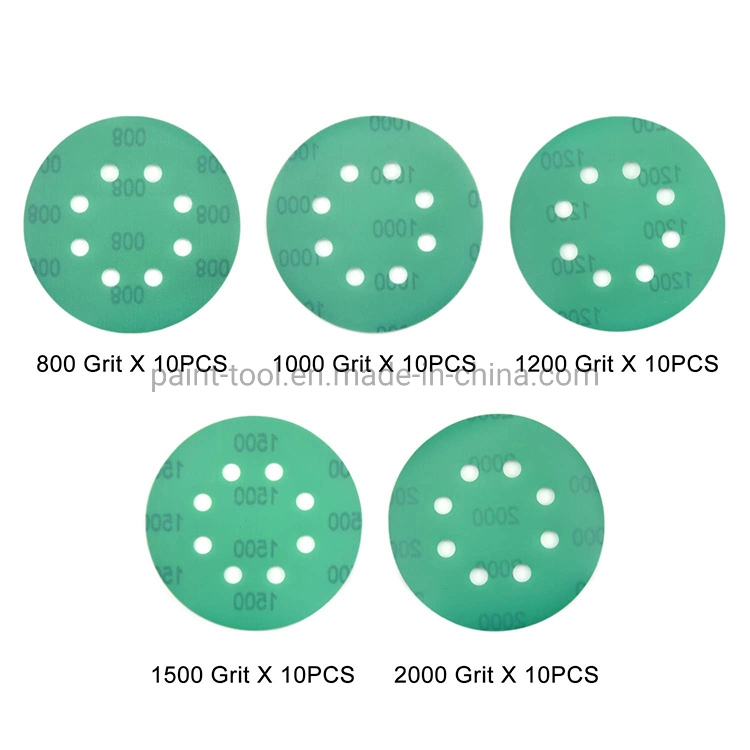 Vibratite 5 Inch 8 Holes Sanding Discs, 800/1000/1200/1500/2000 Grit Green Sanding Discs for Wood Metal Polishing
