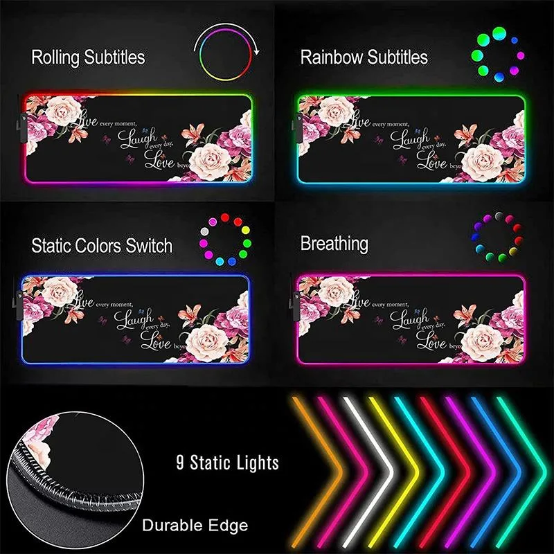 Custom Logo Sublimation Muster Non-Rutsch Gaming Mousepad XXL Laptop Wasserdicht Glatt bedrucktes Tuch LED RGB Mouse Pad