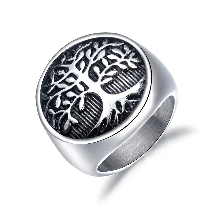 High Grade Quality 316L Titanium Steel Black Oil Filled Rings The Tree of Life Patterns Ring