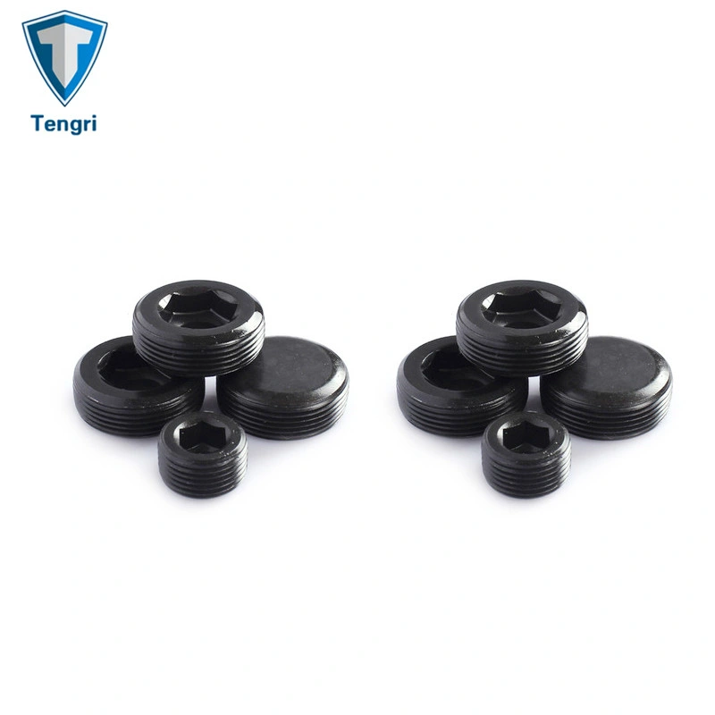 DIN906 Black Oxide Internal Drive Pipe Plugs with Conical Thread Carbon Steel Hexagon Socket Pipe Plug Oil Plugs Screw