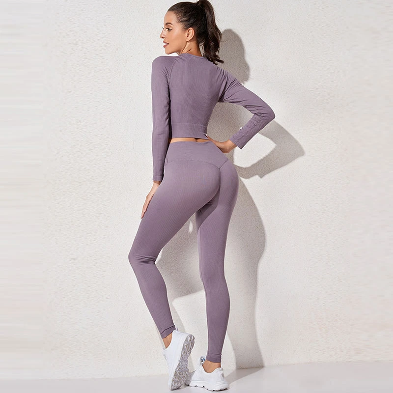 Sutiã de Fitness sem costuras com corte de gym Legging Top de manga comprida Fato de ioga