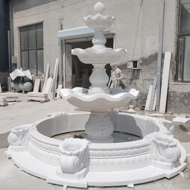 Outdoor Garden 3 Tiers Natural White Stone Marble Water Fountains