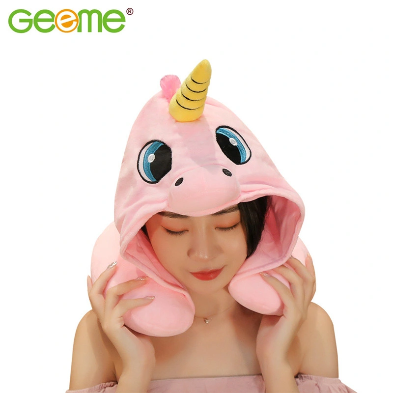 Soft Stuffed Plush Toy Unicorn U-Shaped Neck Pillow with Pointy Windproof Hat