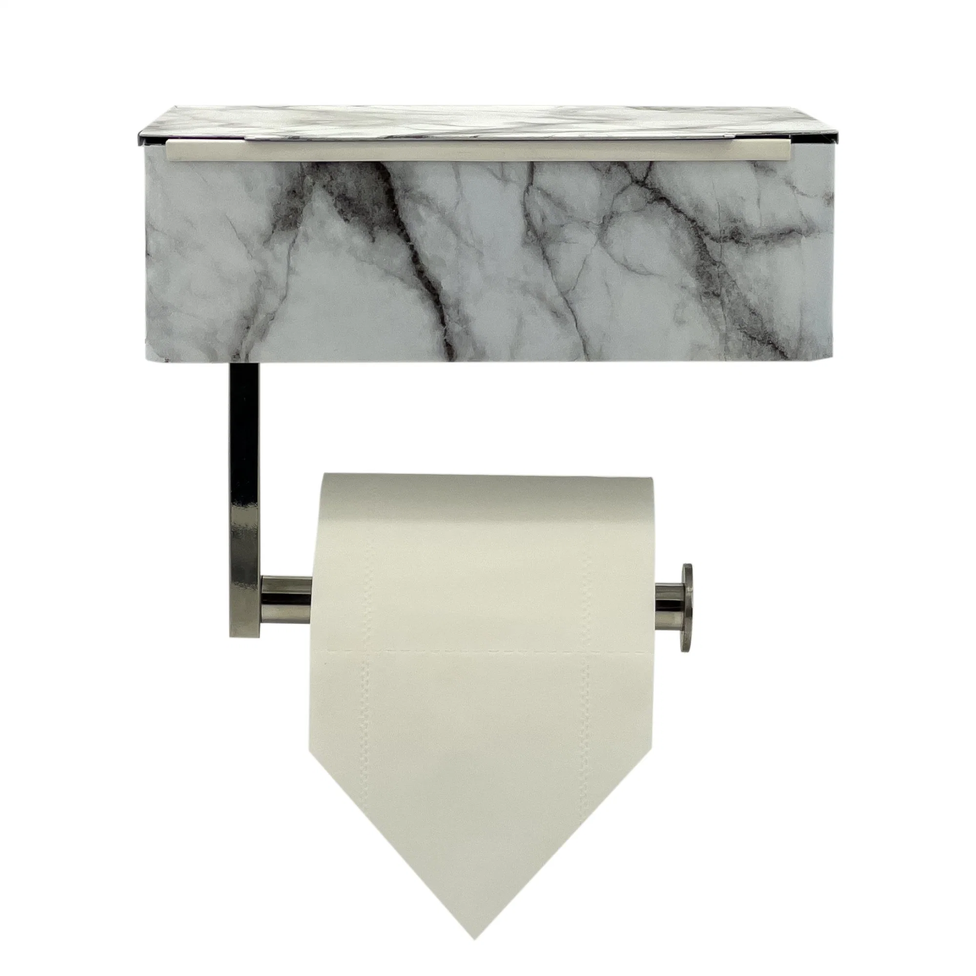 Modern Self Adhesive Marble Color Toilet Tissue Paper Towel Roll Paper Holder with Phone Shelf and Wipes Holder Storage Box