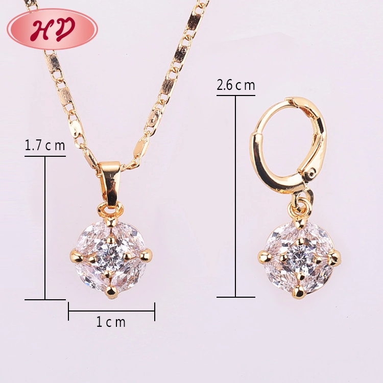 18K Gold Plated Diamond Earring Necklace Jewelry Set for Girls