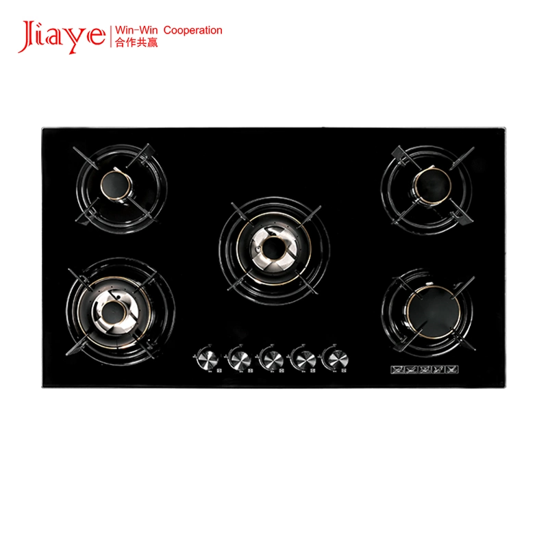 Built in 5 Burners Gas Hob Enamel Pan Support with 2 Big 5 Nozzles Copper