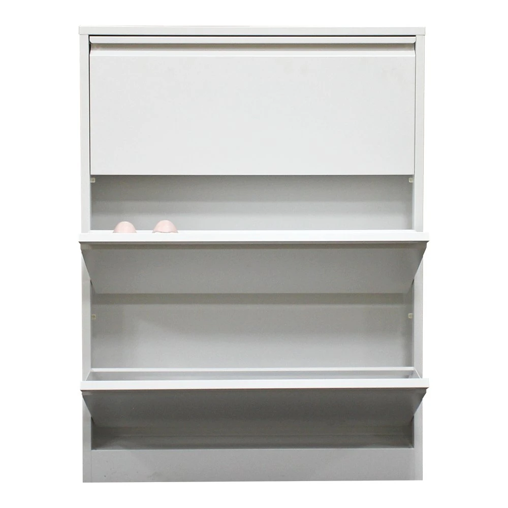 Armário de calçado em aço moderno branco Rack de armazenamento doméstico rotativo de três camadas Suporte para sapatos