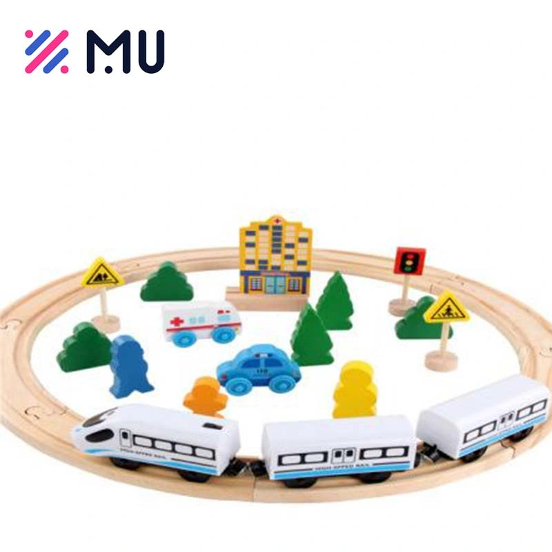 Electrical Track Early Educational Baby Car Montessori Train Set Wooden Toys for Kid