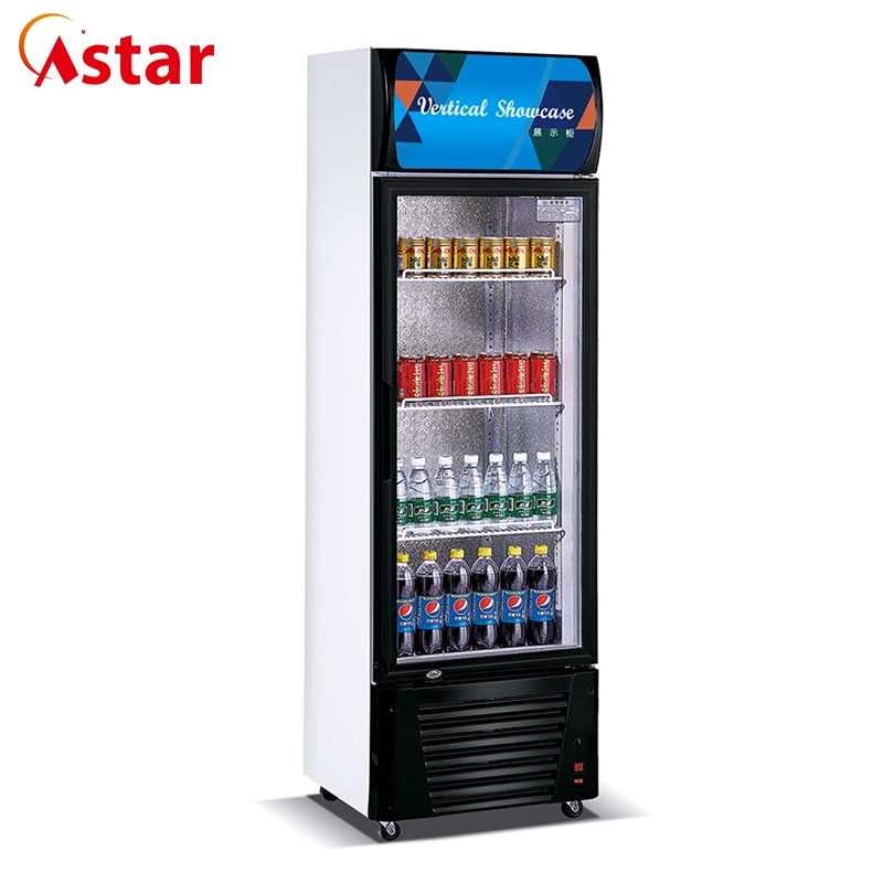 Frigorífico de refrigeração de bebidas com visor vertical aberto para porta e frigorífico para demonstração