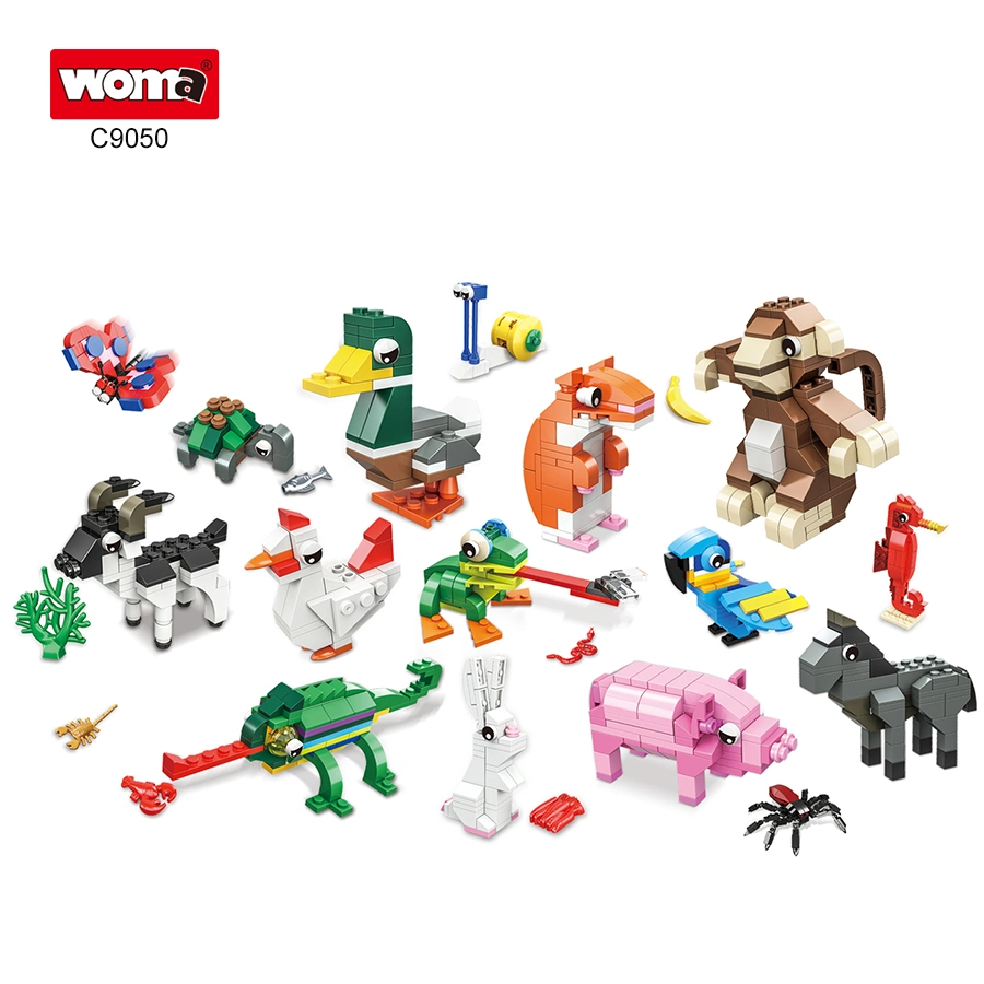 Woma Toys C9050 مصنع غولدز مخصص الحيوانات الرخيصة الطيور أرنب حصان حجر بلاستيكي بناية كتلة الطوب طفل لغز لعب الأطفال لعبة لعبة كتل بناء الحيوانات