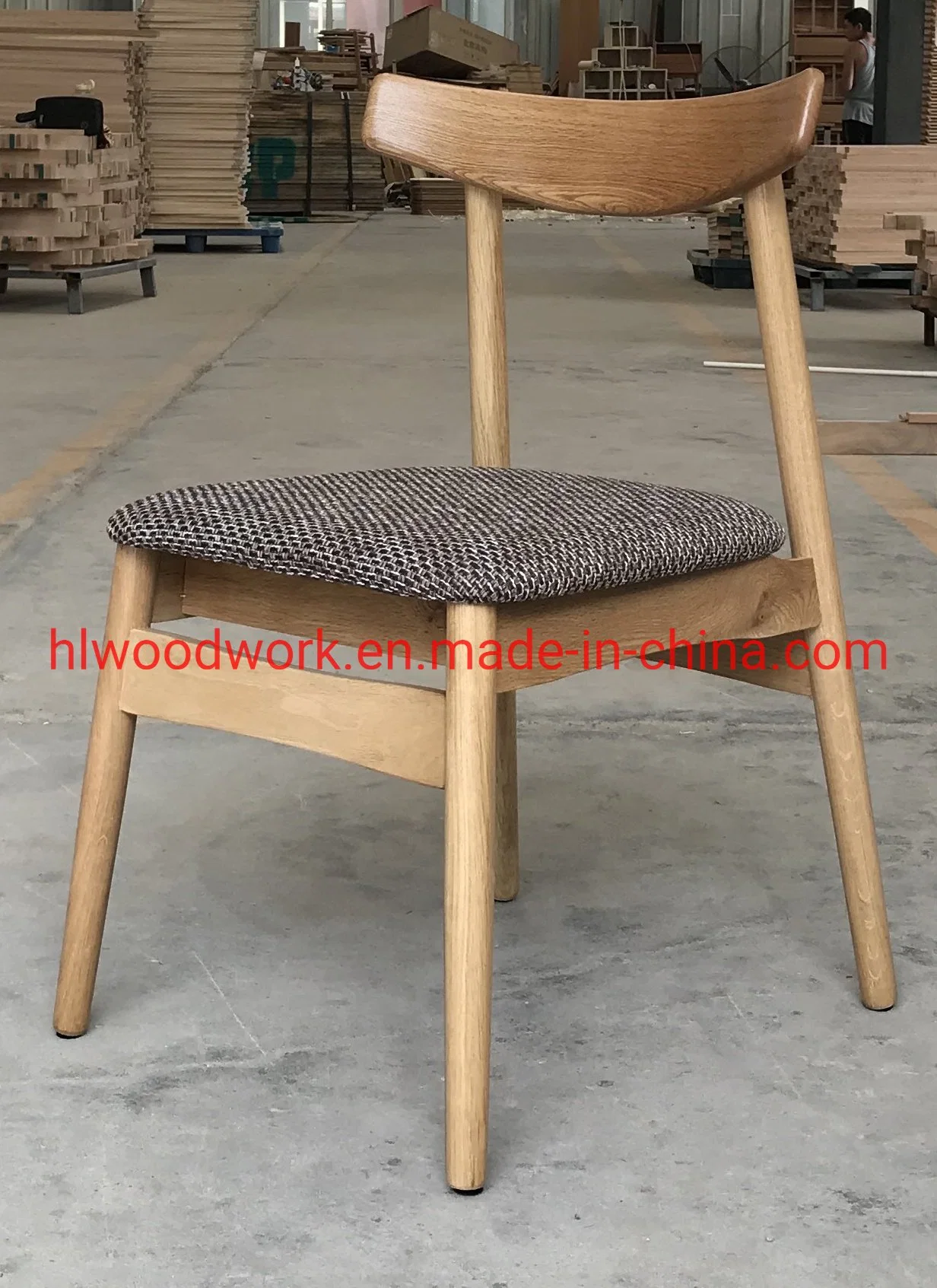 Dining Chair Oak Wood Frame Natural Color Fabric Cushion Brown Color K Style Wooden Chair Furniture Living Room Furniture