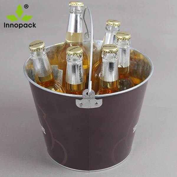 5qt imprimé métalliques personnalisées seau à glace avec l'ouvreur de bière et de la poignée