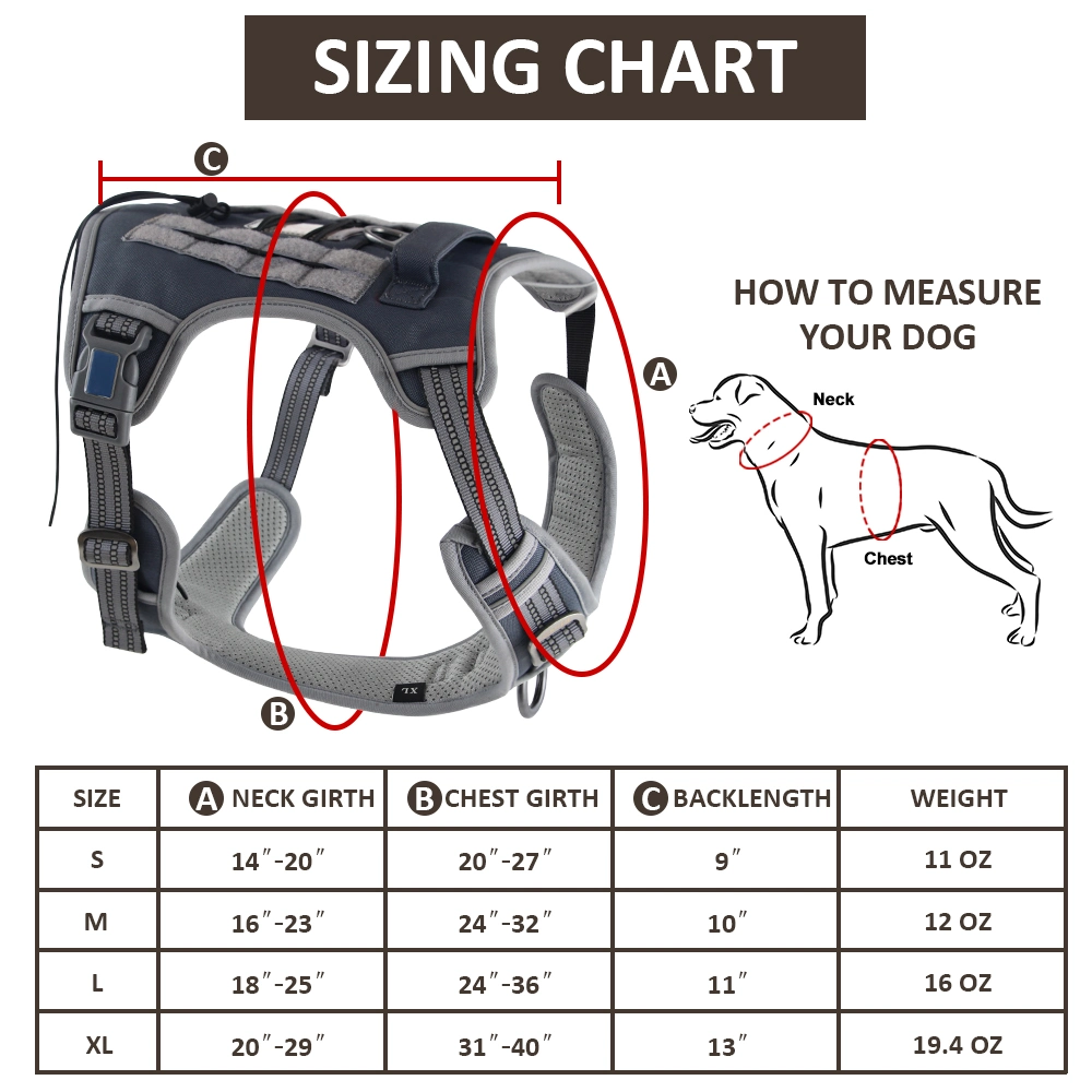 Gola subida táctica em nylon ajustável personalizada com pega para Conjunto de cabos de trela grande para cão