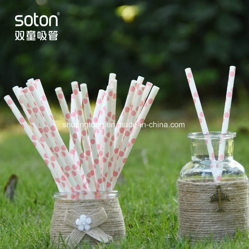 Party Decoration Disposable Pink DOT Straight Paper Drinking Straw