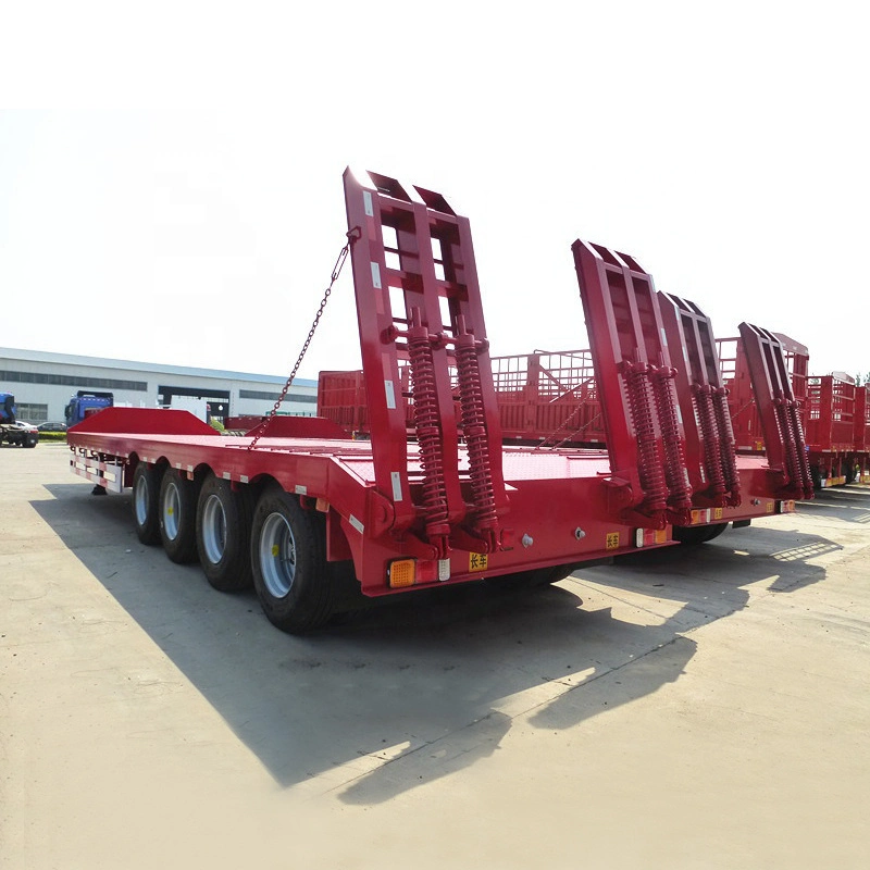 3 Axles Excavator Transport Lowbed Lowboy Low Flatbed Truck Semi Trailer