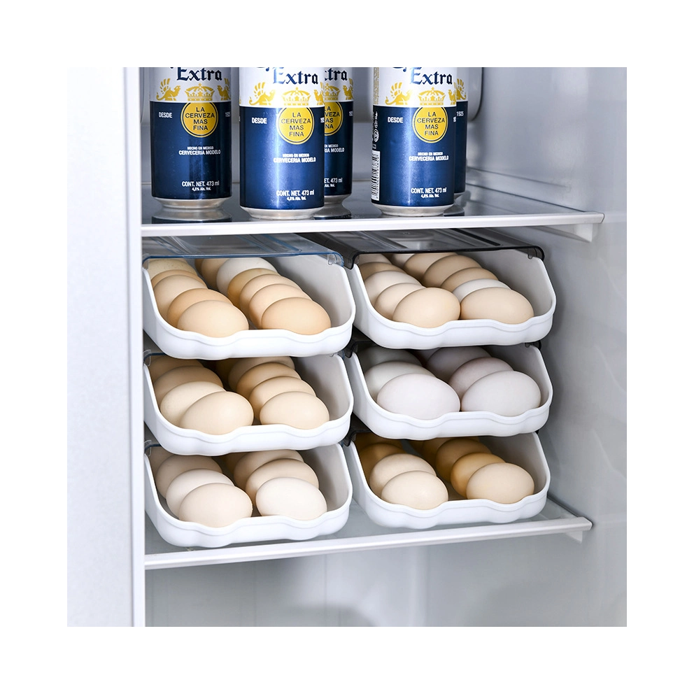 Cajón de la nevera nevera Organizador Rawer apilable de plástico de tipo evolutivo automático de bandeja doble caja de almacenamiento de huevos al aire libre de cocina