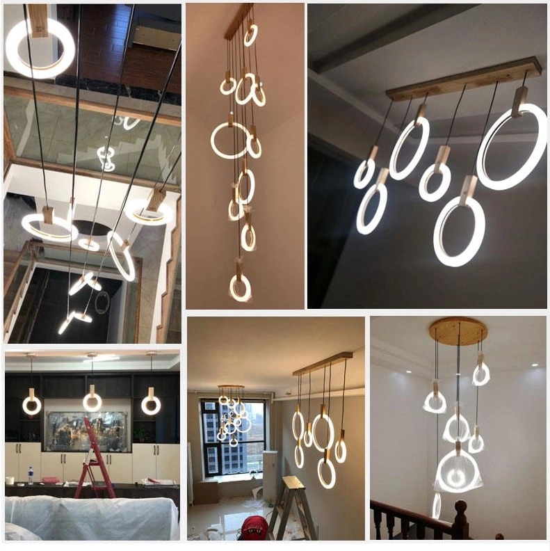 LED Lighting Pendant Lamp Circle Wood Design Chandelier Modern Lamp