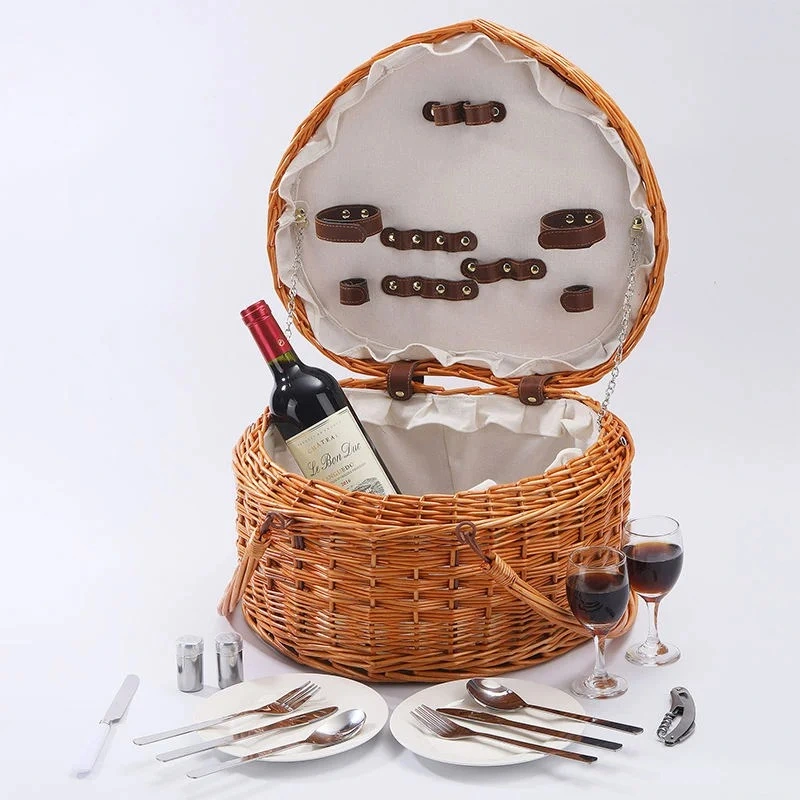 Hot Selling Heart Shape Wicker Willow Picnic Basket with Folks
