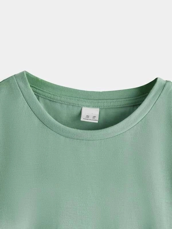 Kids Clothes Baby Wear Basic Short Sleeve Round Neck Tee Cute Green Color Plain T Shirt for Kids