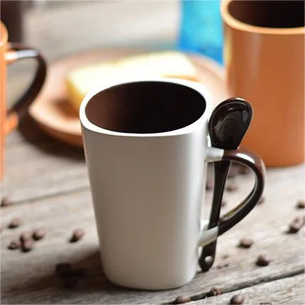 Ceramic Mug Porcelain Dinnerware Pure Glazed Cup with Spoon Teaset Kitchen Utensils Decoration with Customized Color Pattern Logo and Design