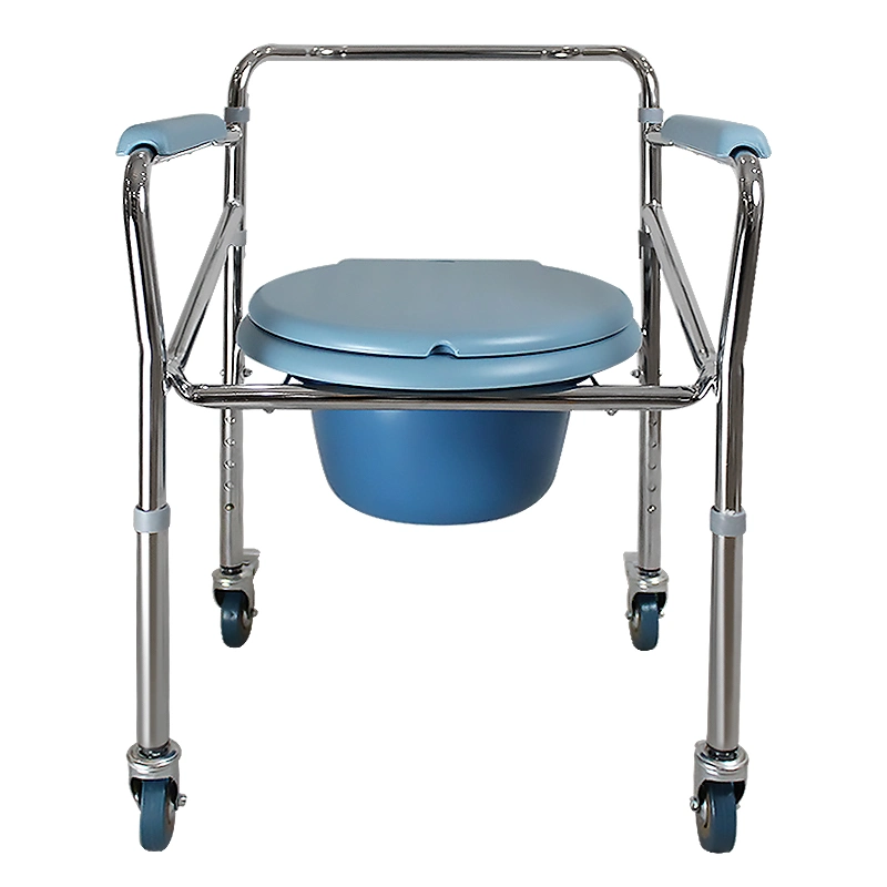 Stainless Steel Transfer Potty Chair Bathroom Furniture for Elderly or Disabled with Plastic Removable Commode Bucket