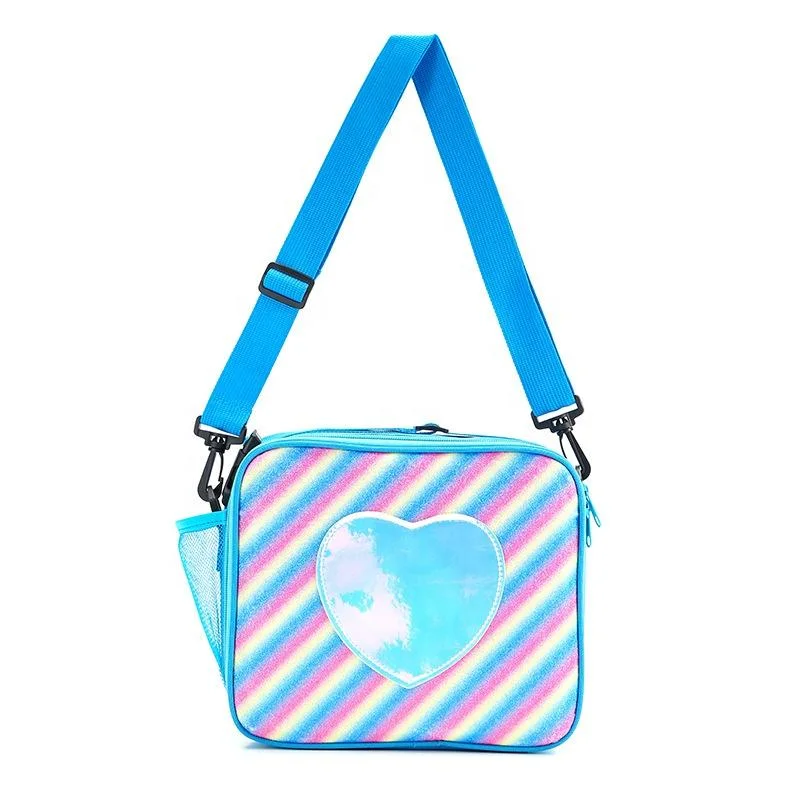 New Glitter Laser Picnic Simple Shoulder Bag Rainbow Color Thermal Bento Bag Polyester Thermal Box Lunch Bag for Kids