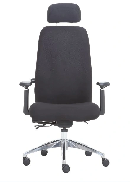 Chaise de bureau pivotante avec dossier et siège en tissu, conçue ergonomiquement pour les responsables et les cadres.