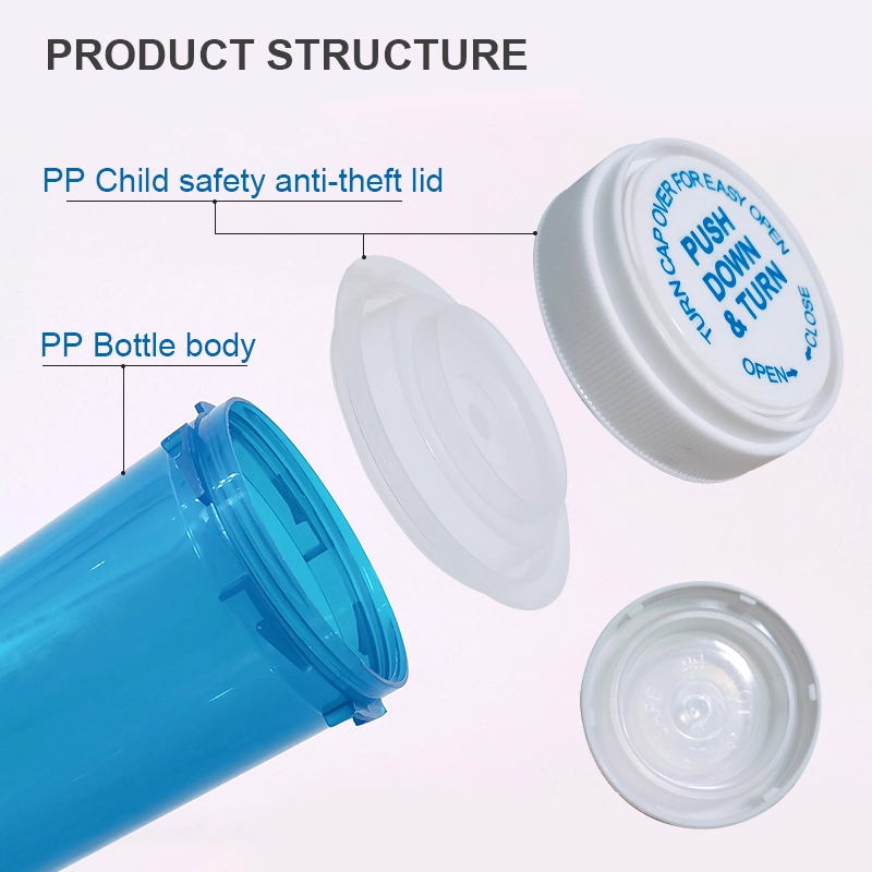 Custom Container Push Down and Turn Vial Reversible Child Proof Capsule Pills PP Plastic Bottles for Capsule
