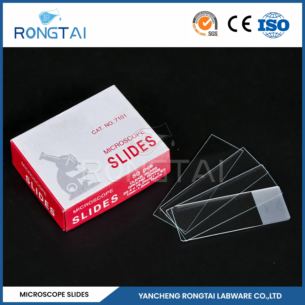 Los fabricantes de laboratorio de diapositivas Rongtai pulmón portaobjetos de microscopio China 7101 7102 7105 7109 7.107 portaobjetos de microscopio cristal protector