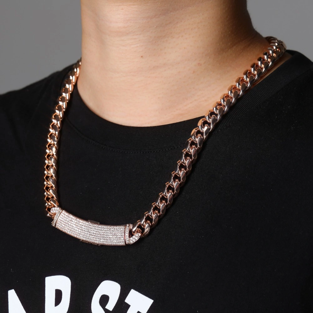 New Long Buckle Style Jewelry Hip Hop Rock Copper Gold Silver Rose Gold Plated Iced out CZ Stone 12mm Cuban Link Necklace