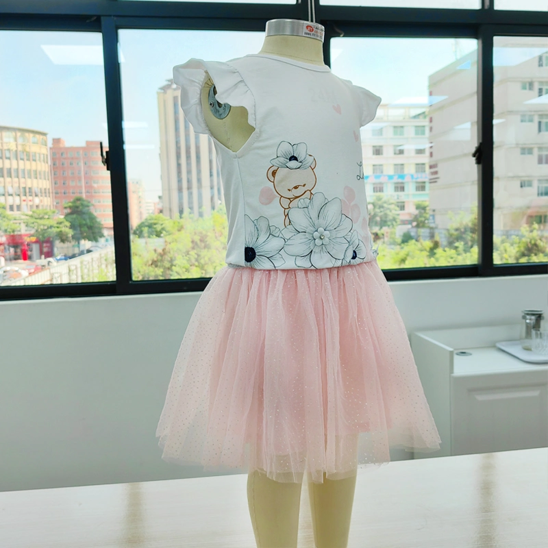 Summer New Ins Girls Skirt Mesh Girl Flying Sleeve Dress Girls Two-Piece Mesh Flower Short Skirt