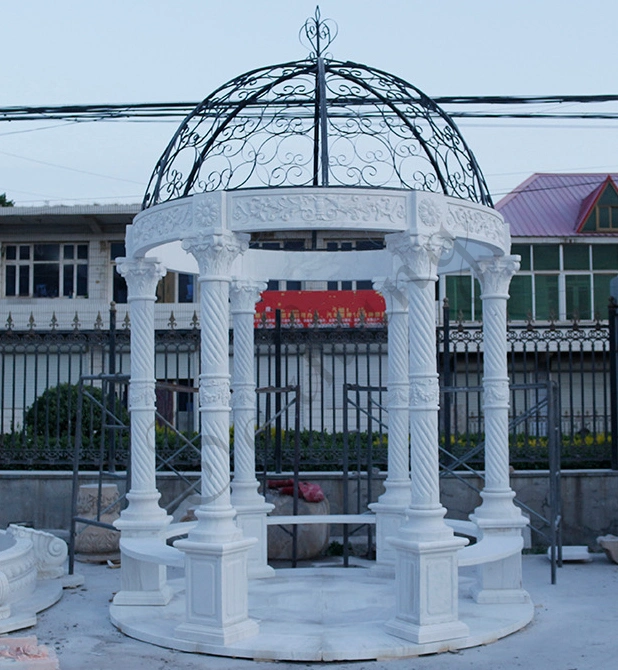 Natural Stone Carved White Marble Column Gazebo for Sale