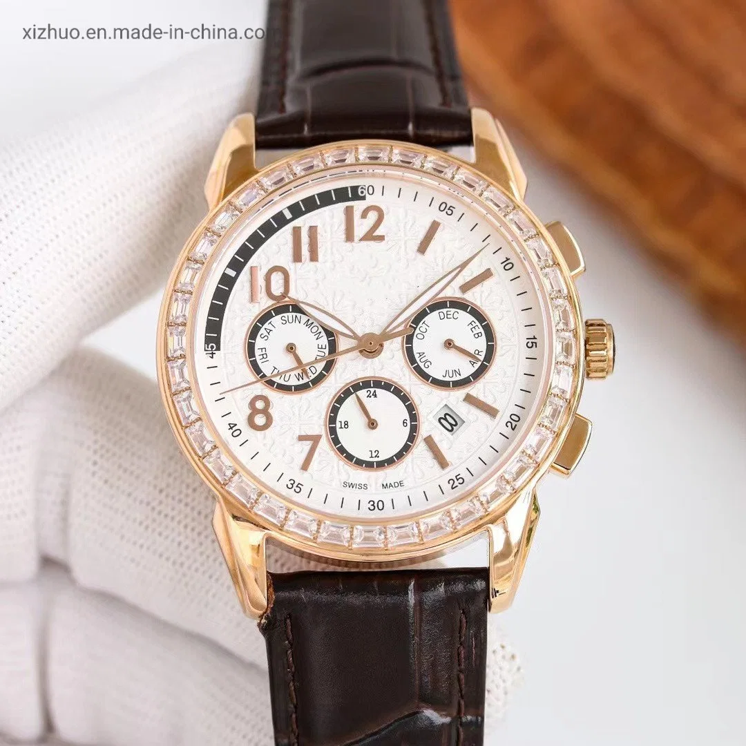 Factory's Newly Designed Diamond Gold Compass PP Men's Mechanical Wrist Watch Multi-Function Fashion Business Men's Watch