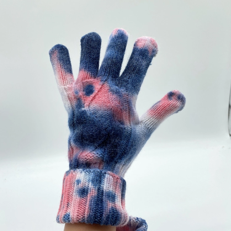 Mode hiver chaud gros tie dye tactile femmes Gants tricotés