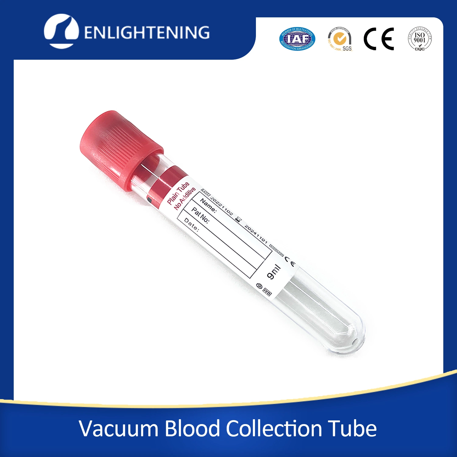 Disposable Medical Double-Wall Blood Sample Collection Tube Sodium Citrate Gel Prp Tube with Gel 30ml